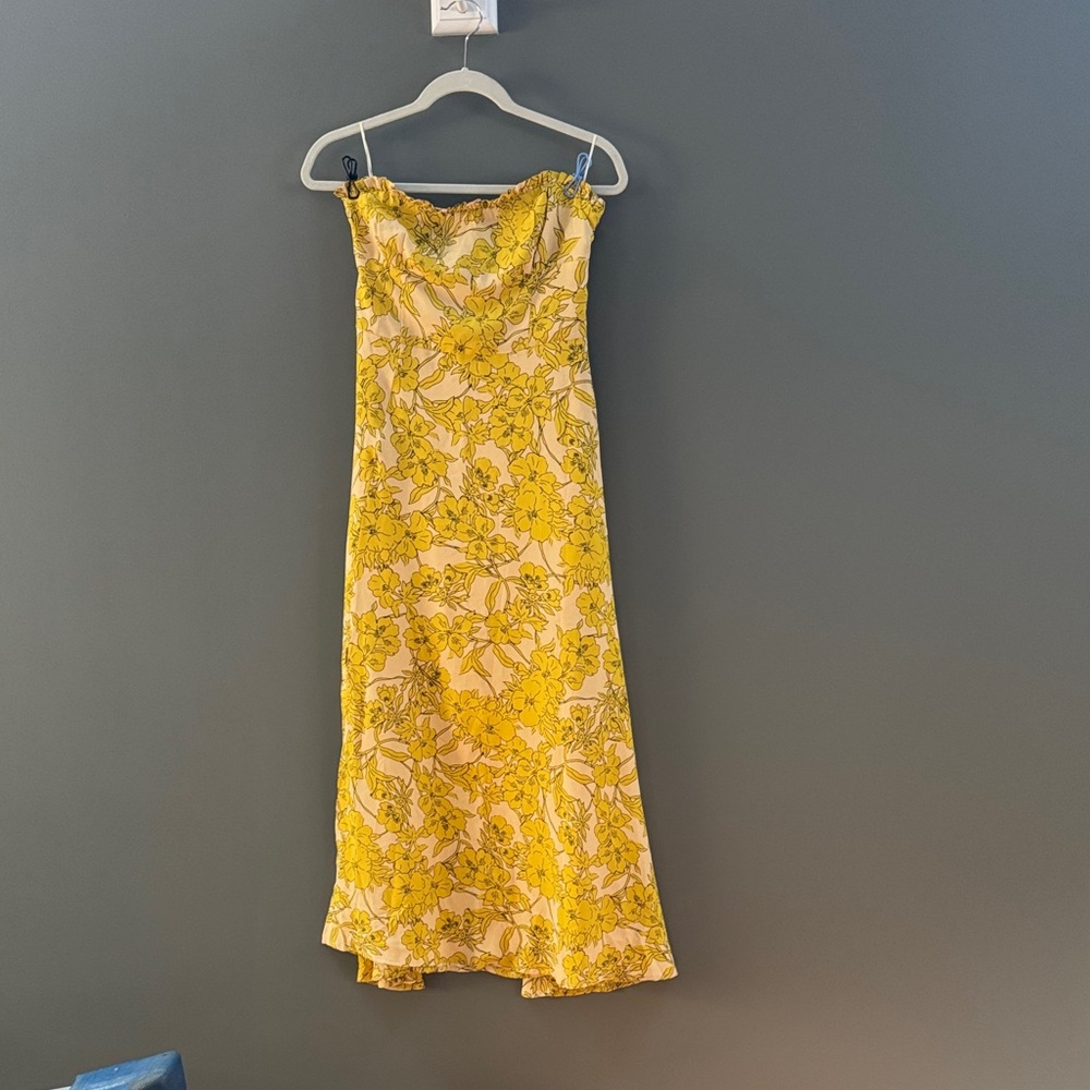 Chic Strapless Floral Dress in Yellow and Green